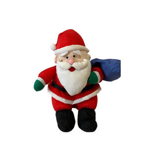 JS International Santa Claus Plush Stuffed Toy Nylon Holiday Christmas Korea Vtg